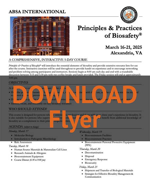 Principles & Practices of Biosafety® - March 16-21, 2025 - flyer