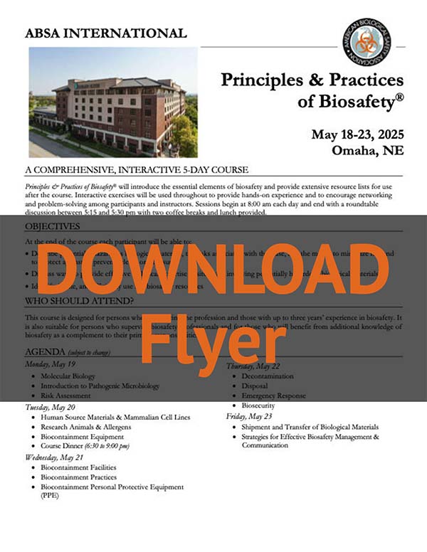 Principles & Practices of Biosafety® - May 18-23, 2025 - flyer