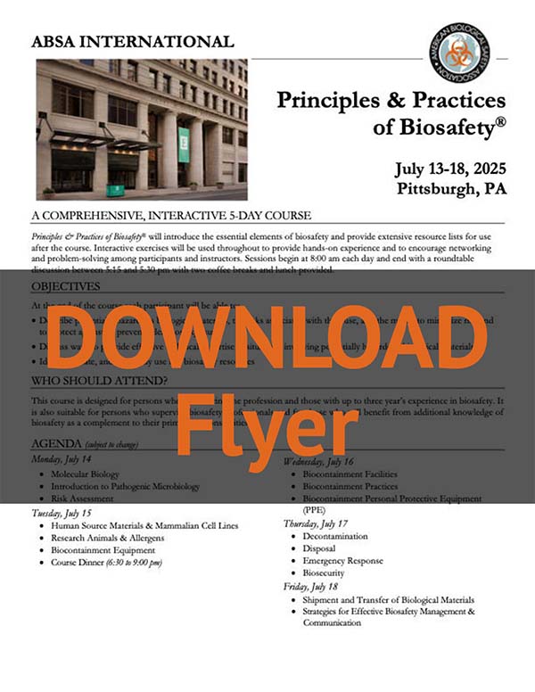 Principles & Practices of Biosafety® - July 13-18, 2025 - flyer